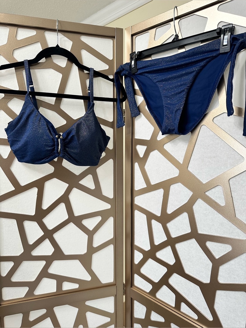 Max Swim Navy Shimmer Tie-Side Bikini Set -